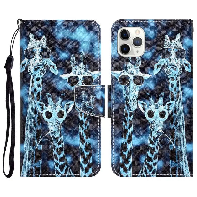 Colored Drawing Leather Phone Case For iPhone 11 Pro - For iPhone 11 Pro / Giraffes - Apple Accessories