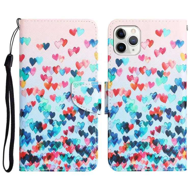 Colored Drawing Leather Phone Case For iPhone 11 Pro - For iPhone 11 Pro / Heart - Apple Accessories