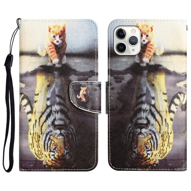 Colored Drawing Leather Phone Case For iPhone 11 Pro - For iPhone 11 Pro / Tiger - Apple Accessories