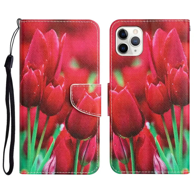 Colored Drawing Leather Phone Case For iPhone 11 Pro - For iPhone 11 Pro / Tulips - Apple Accessories