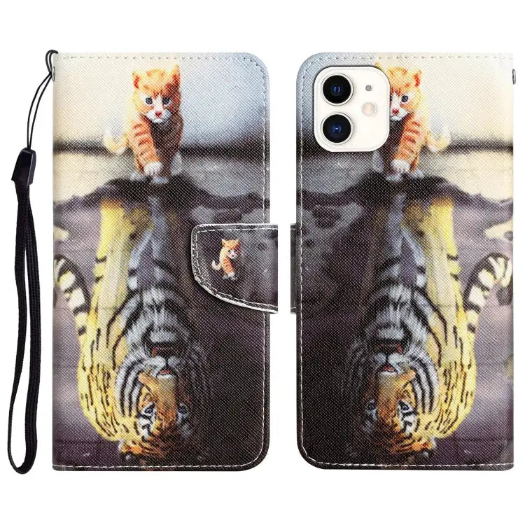 Colored Drawing Leather Phone Case For iPhone 11 - For iPhone 11 / Tiger - Apple Accessories
