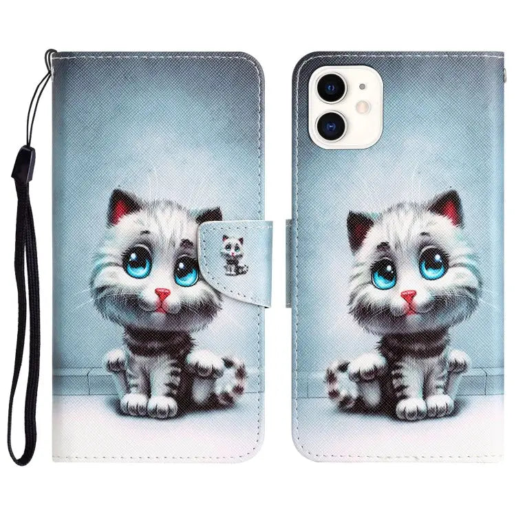 Colored Drawing Leather Phone Case For iPhone 12 mini - For iPhone 12 mini / Blue Eyes - Apple Accessories