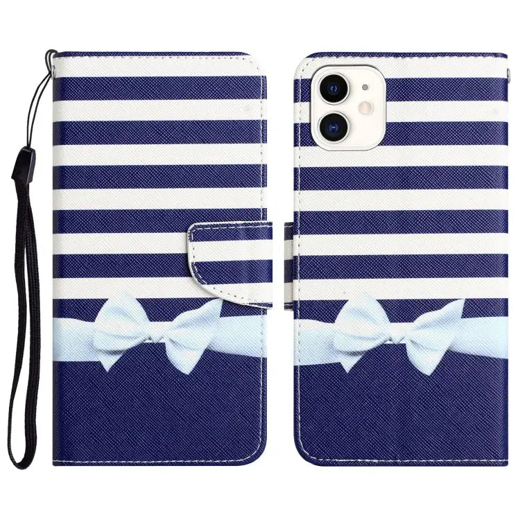 Colored Drawing Leather Phone Case For iPhone 12 mini - For iPhone 12 mini / Bow Knot - Apple Accessories