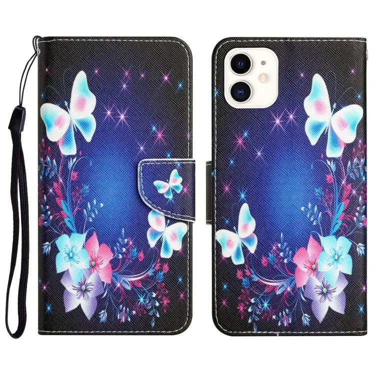 Colored Drawing Leather Phone Case For iPhone 12 mini - For iPhone 12 mini / Butterfly - Apple Accessories