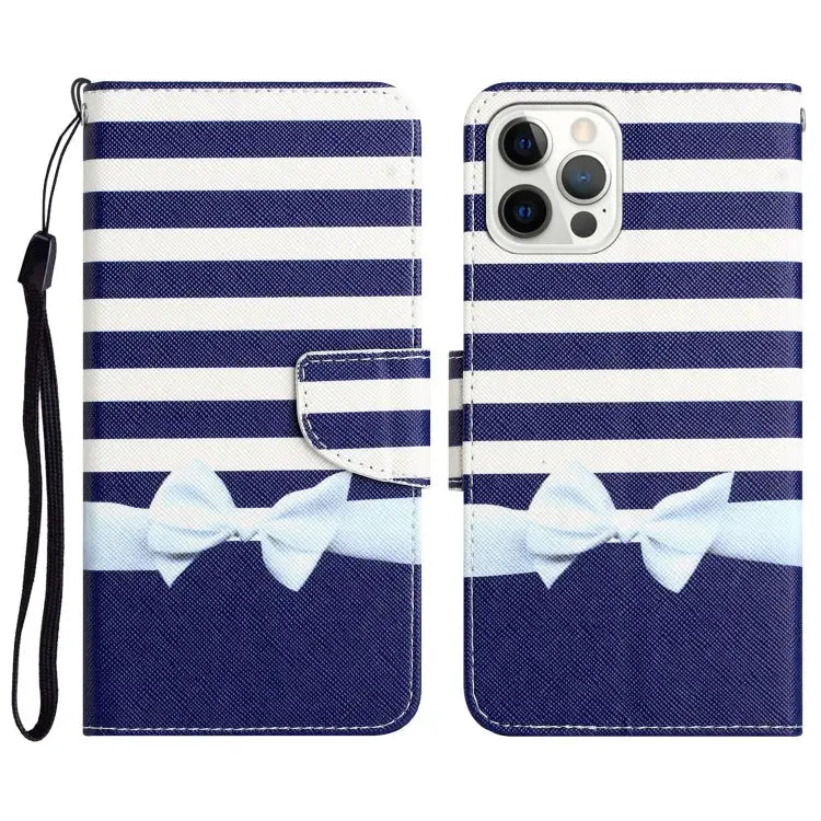 Colored Drawing Leather Phone Case For iPhone 12 / 12 Pro - For iPhone 12 / 12 Pro / Bow Knot - Apple Accessories