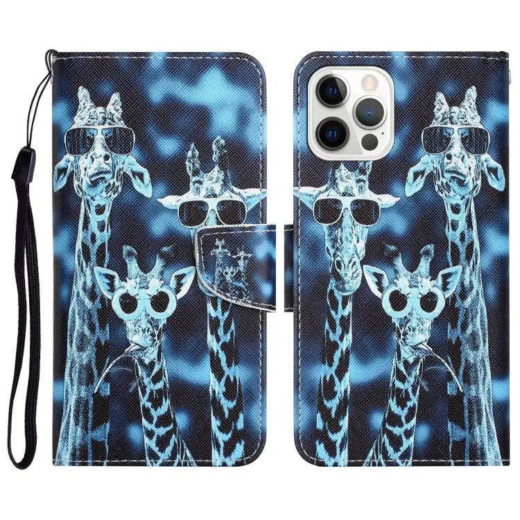 Colored Drawing Leather Phone Case For iPhone 12 Pro Max - For iPhone 12 Pro Max / Giraffes - Apple Accessories