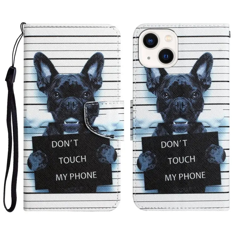 Colored Drawing Leather Phone Case For iPhone 13 - For iPhone 13 / Black Dog - Apple Accessories