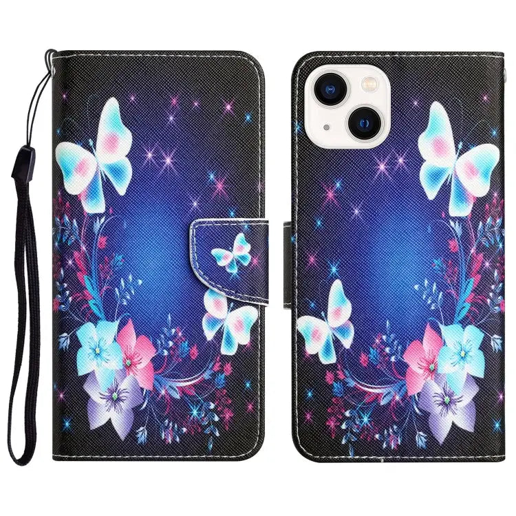 Colored Drawing Leather Phone Case For iPhone 13 - For iPhone 13 / Butterfly - Apple Accessories