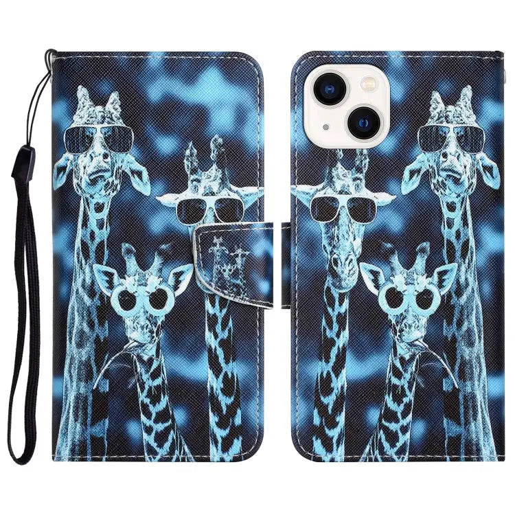 Colored Drawing Leather Phone Case For iPhone 13 mini - For iPhone 13 mini / Giraffes - Apple Accessories