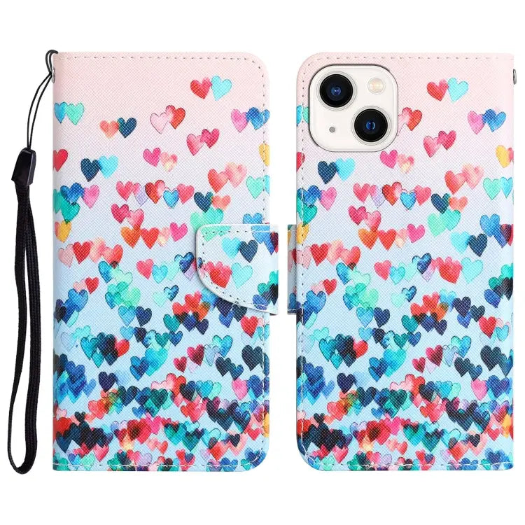 Colored Drawing Leather Phone Case For iPhone 13 mini - For iPhone 13 mini / Heart - Apple Accessories