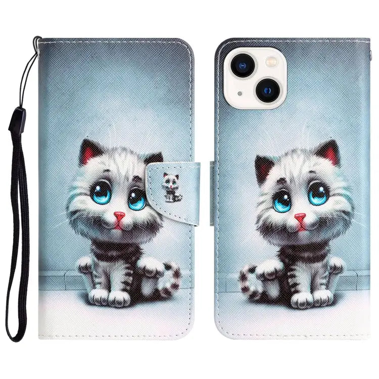 Colored Drawing Leather Phone Case For iPhone 14 - For iPhone 14 / Blue Eyes - Apple Accessories