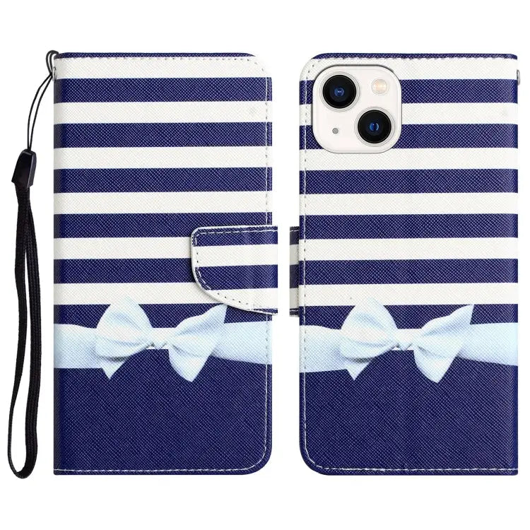 Colored Drawing Leather Phone Case For iPhone 14 Plus - For iPhone 14 Plus / Bow Knot - Apple Accessories