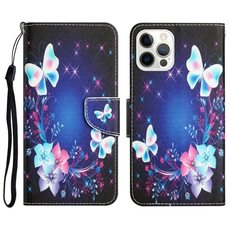 Colored Drawing Leather Phone Case For iPhone 14 Pro - For iPhone 14 Pro / Butterfly - Apple Accessories