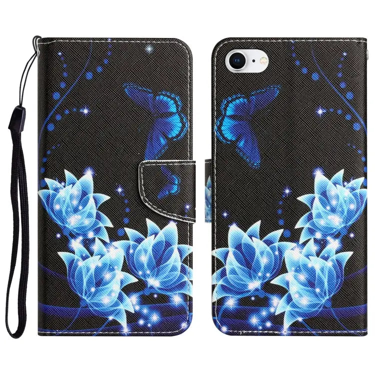 Colored Drawing Leather Phone Case For iPhone 7 / 8 - For iPhone 7 / 8 / Blue Butterfly - Apple Accessories