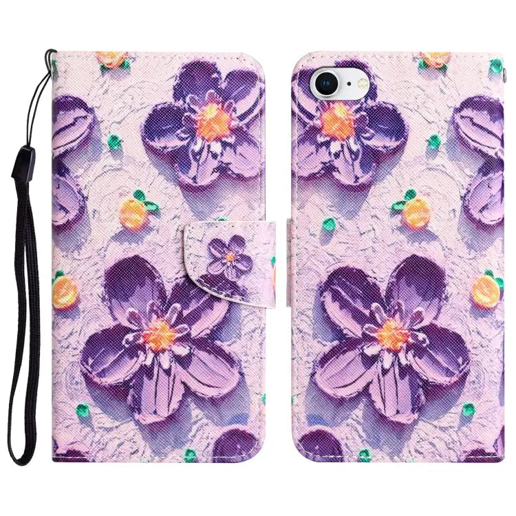Colored Drawing Leather Phone Case For iPhone 7 / 8 - For iPhone 7 / 8 / Purple Flower - Apple Accessories