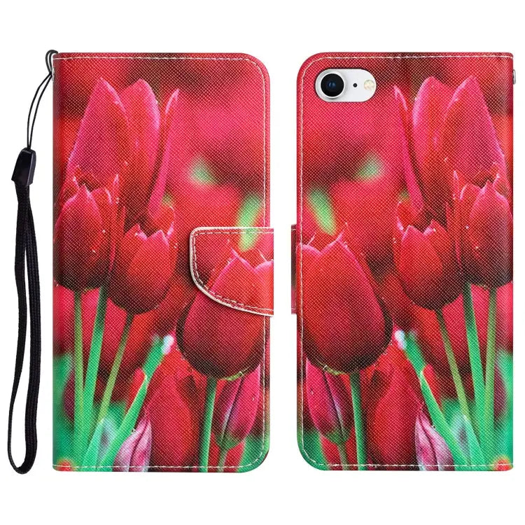 Colored Drawing Leather Phone Case For iPhone 7 / 8 - For iPhone 7 / 8 / Tulips - Apple Accessories