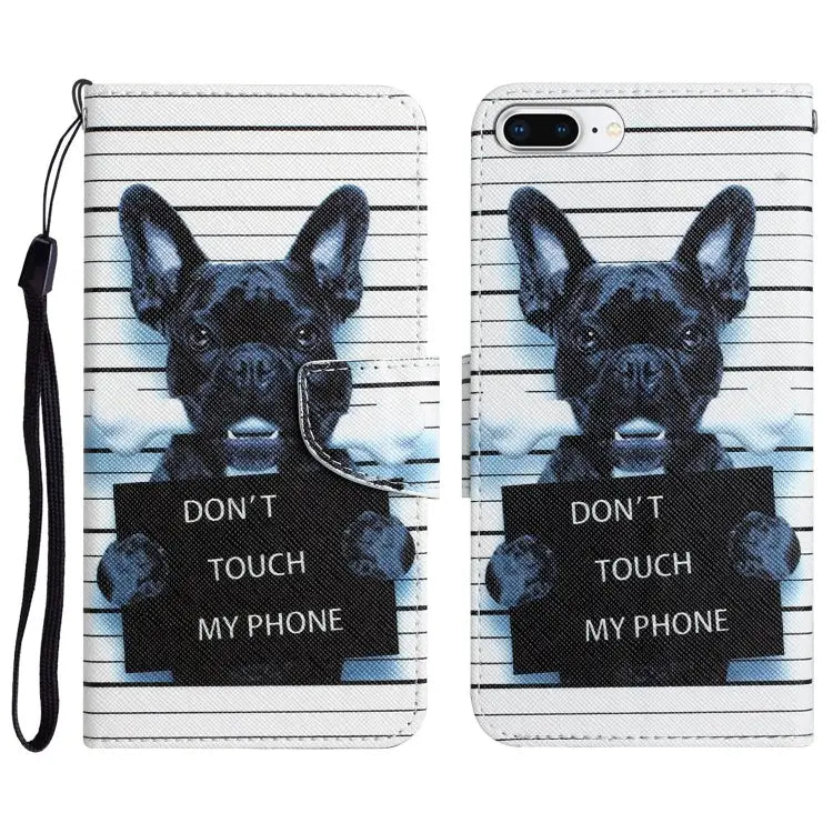 Colored Drawing Leather Phone Case For iPhone 7 Plus / 8 Plus - For iPhone 7 Plus / 8 Plus / Black Dog - Apple