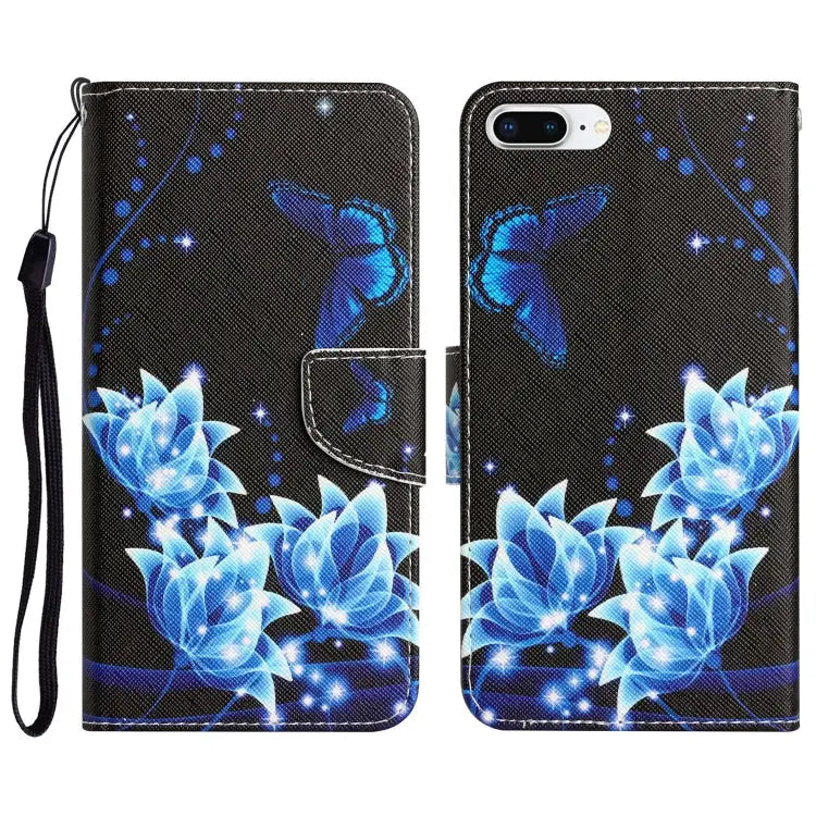 Colored Drawing Leather Phone Case For iPhone 7 Plus / 8 Plus - For iPhone 7 Plus / 8 Plus / Blue Butterfly - Apple