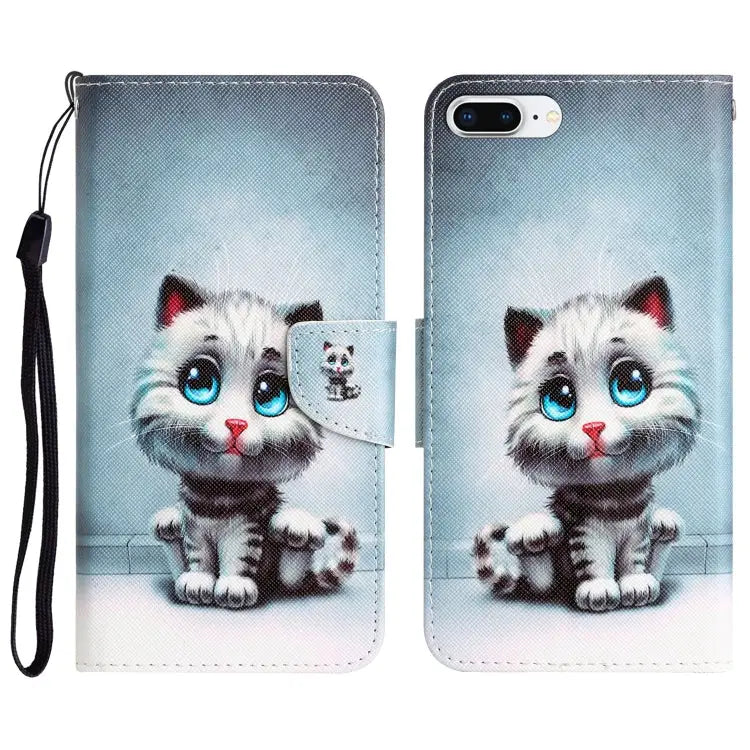 Colored Drawing Leather Phone Case For iPhone 7 Plus / 8 Plus - For iPhone 7 Plus / 8 Plus / Blue Eyes - Apple