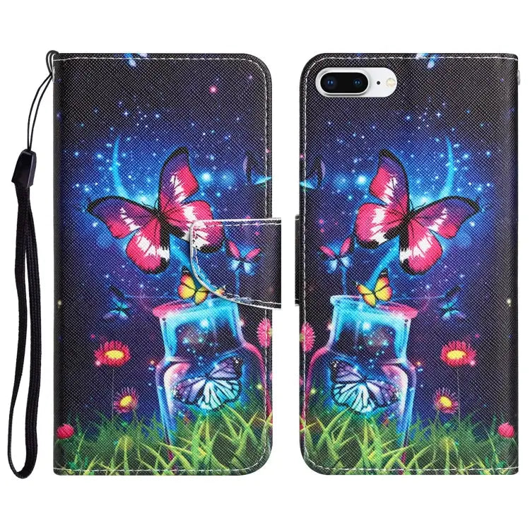 Colored Drawing Leather Phone Case For iPhone 7 Plus / 8 Plus - For iPhone 7 Plus / 8 Plus / Bottle Butterfly - Apple