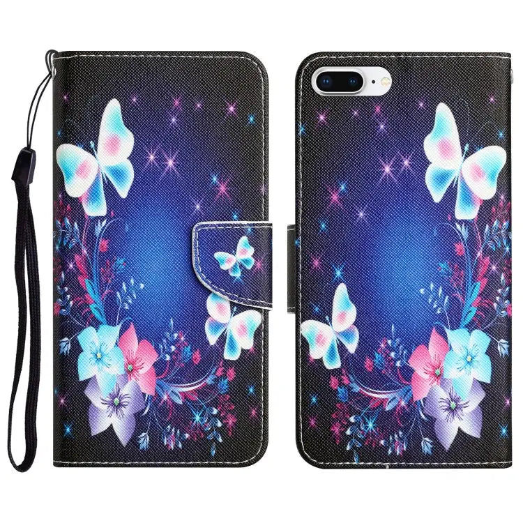 Colored Drawing Leather Phone Case For iPhone 7 Plus / 8 Plus - For iPhone 7 Plus / 8 Plus / Butterfly - Apple