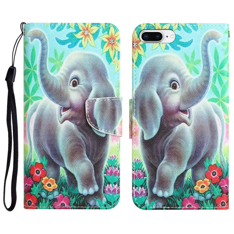 Colored Drawing Leather Phone Case For iPhone 7 Plus / 8 Plus - For iPhone 7 Plus / 8 Plus / Elephant - Apple
