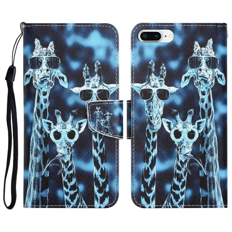 Colored Drawing Leather Phone Case For iPhone 7 Plus / 8 Plus - For iPhone 7 Plus / 8 Plus / Giraffes - Apple