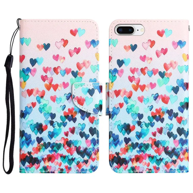 Colored Drawing Leather Phone Case For iPhone 7 Plus / 8 Plus - For iPhone 7 Plus / 8 Plus / Heart - Apple Accessories