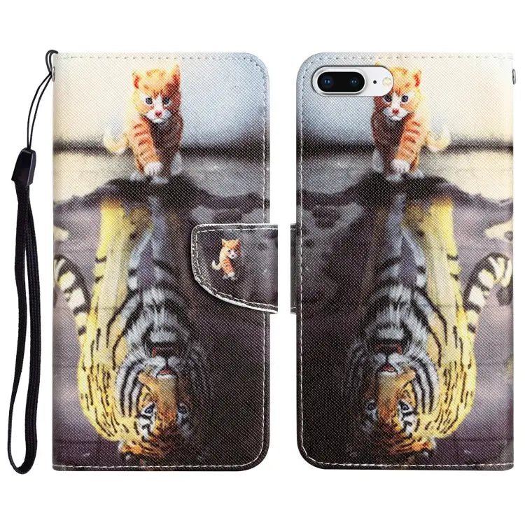 Colored Drawing Leather Phone Case For iPhone 7 Plus / 8 Plus - For iPhone 7 Plus / 8 Plus / Tiger - Apple Accessories