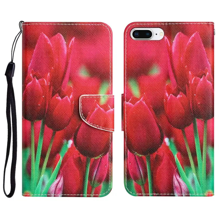 Colored Drawing Leather Phone Case For iPhone 7 Plus / 8 Plus - For iPhone 7 Plus / 8 Plus / Tulips - Apple Accessories