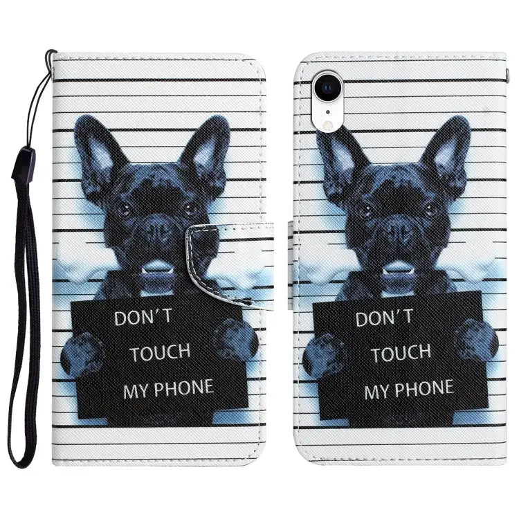 Colored Drawing Leather Phone Case For iPhone XR - For iPhone XR / Black Dog - Apple Accessories