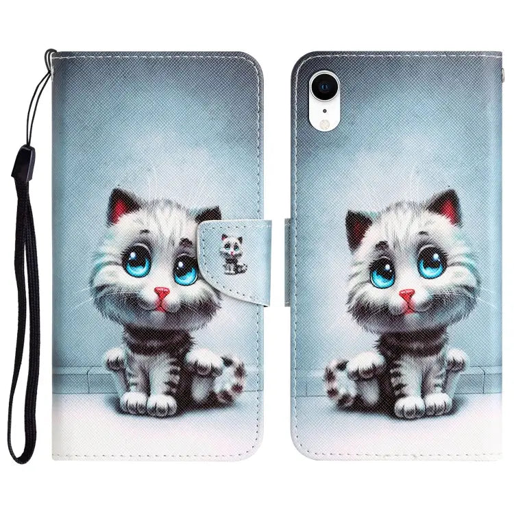 Colored Drawing Leather Phone Case For iPhone XR - For iPhone XR / Blue Eyes - Apple Accessories