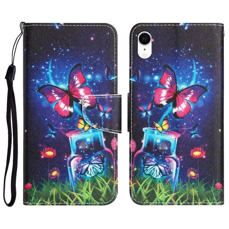 Colored Drawing Leather Phone Case For iPhone XR - For iPhone XR / Bottle Butterfly - Apple Accessories