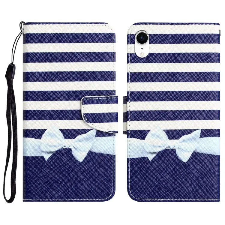 Colored Drawing Leather Phone Case For iPhone XR - For iPhone XR / Bow Knot - Apple Accessories