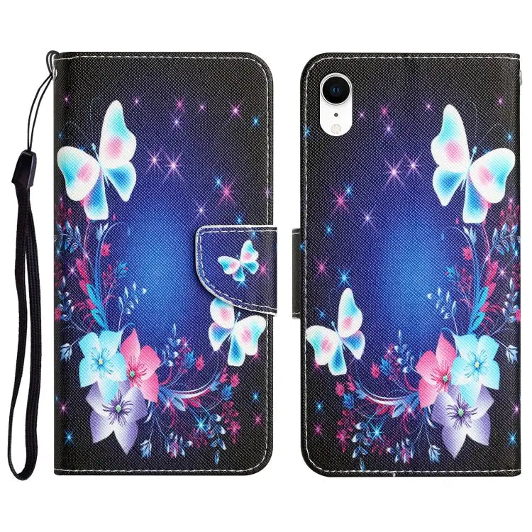 Colored Drawing Leather Phone Case For iPhone XR - For iPhone XR / Butterfly - Apple Accessories