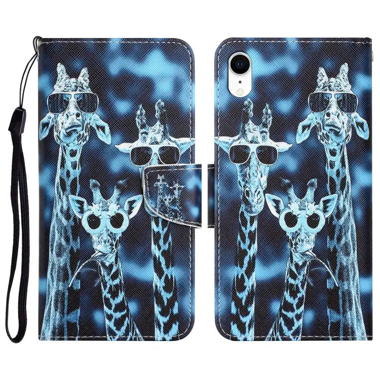 Colored Drawing Leather Phone Case For iPhone XR - For iPhone XR / Giraffes - Apple Accessories