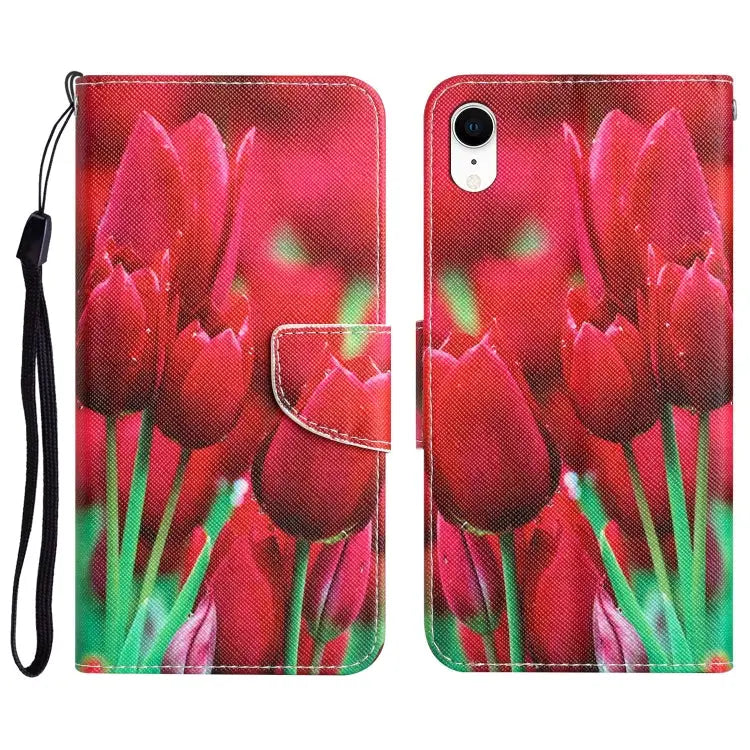 Colored Drawing Leather Phone Case For iPhone XR - For iPhone XR / Tulips - Apple Accessories