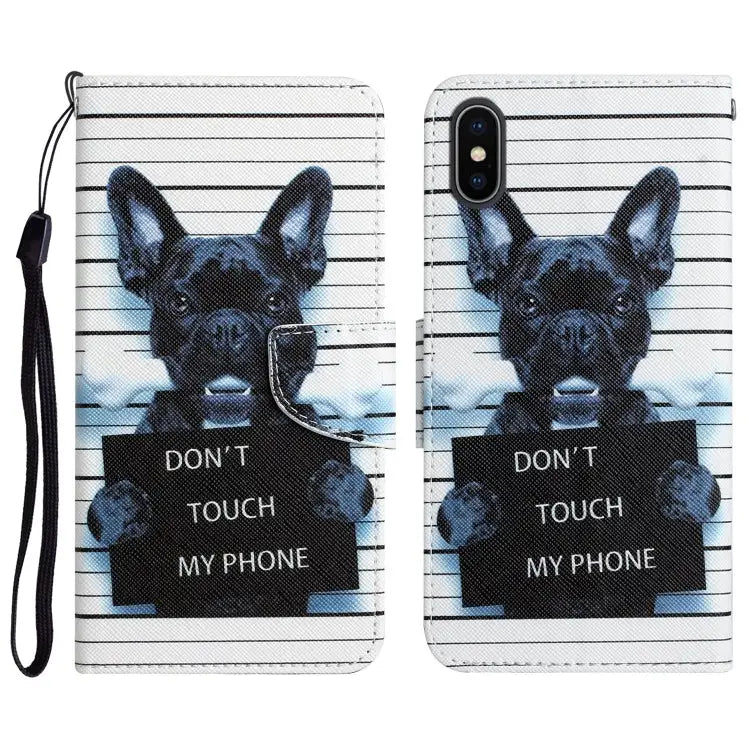 Colored Drawing Leather Phone Case For iPhone XS Max - For iPhone XS Max / Black Dog - Apple Accessories