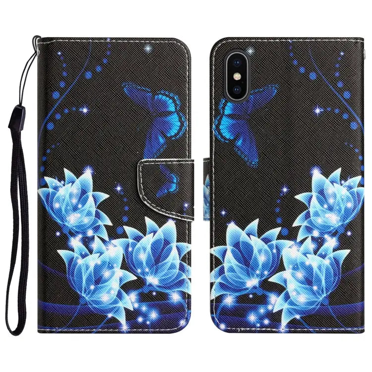 Colored Drawing Leather Phone Case For iPhone XS Max - For iPhone XS Max / Blue Butterfly - Apple Accessories