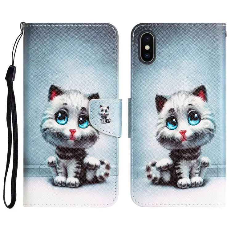 Colored Drawing Leather Phone Case For iPhone XS Max - For iPhone XS Max / Blue Eyes - Apple Accessories