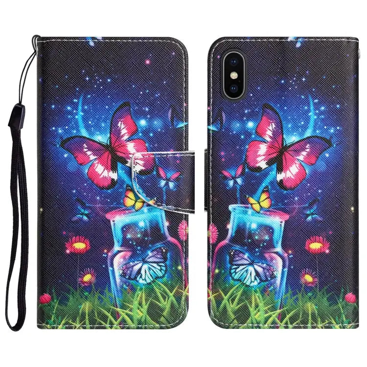 Colored Drawing Leather Phone Case For iPhone XS Max - For iPhone XS Max / Bottle Butterfly - Apple Accessories