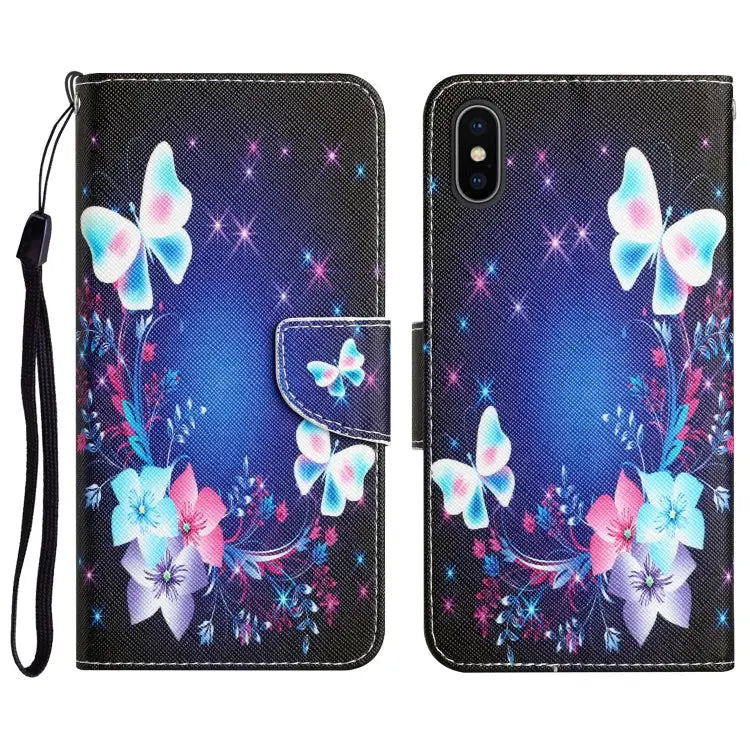 Colored Drawing Leather Phone Case For iPhone XS Max - For iPhone XS Max / Butterfly - Apple Accessories