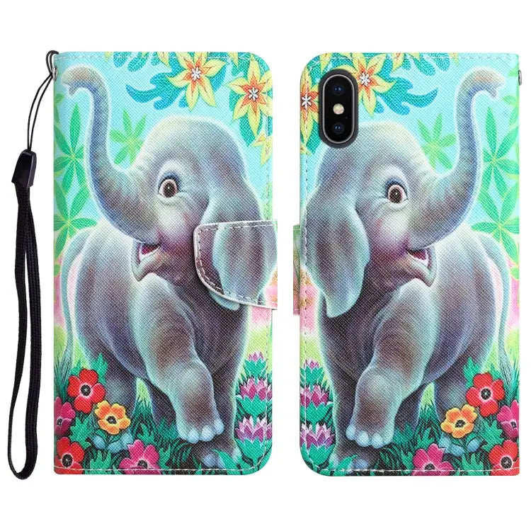 Colored Drawing Leather Phone Case For iPhone XS Max - For iPhone XS Max / Elephant - Apple Accessories