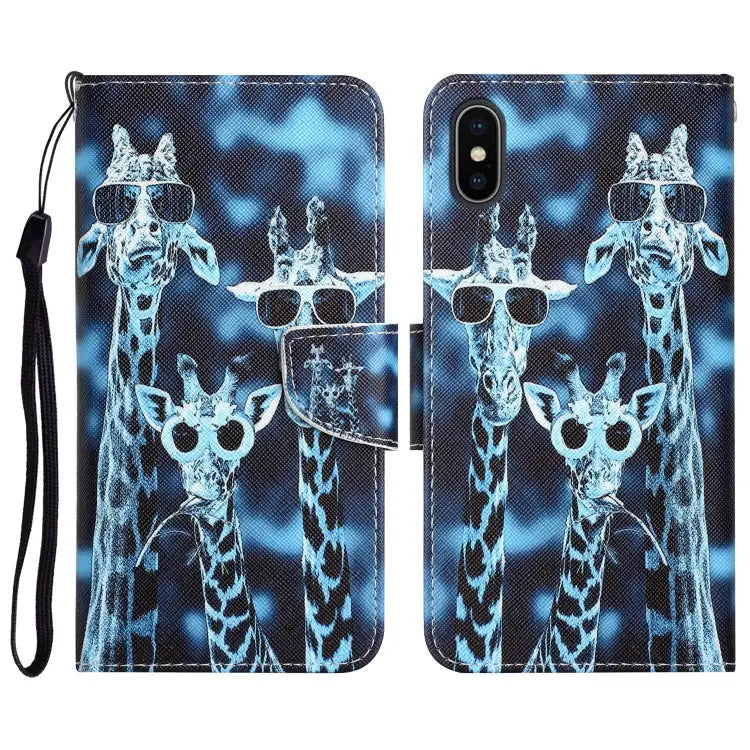Colored Drawing Leather Phone Case For iPhone XS Max - For iPhone XS Max / Giraffes - Apple Accessories