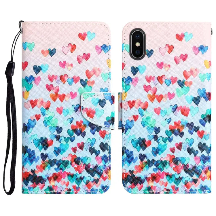 Colored Drawing Leather Phone Case For iPhone XS Max - For iPhone XS Max / Heart - Apple Accessories