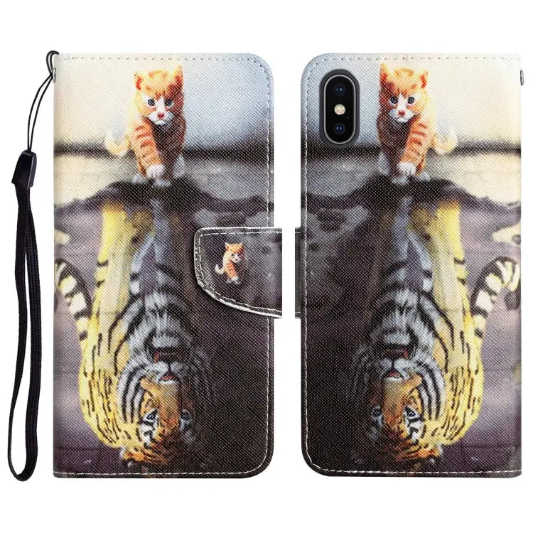 Colored Drawing Leather Phone Case For iPhone XS Max - For iPhone XS Max / Tiger - Apple Accessories