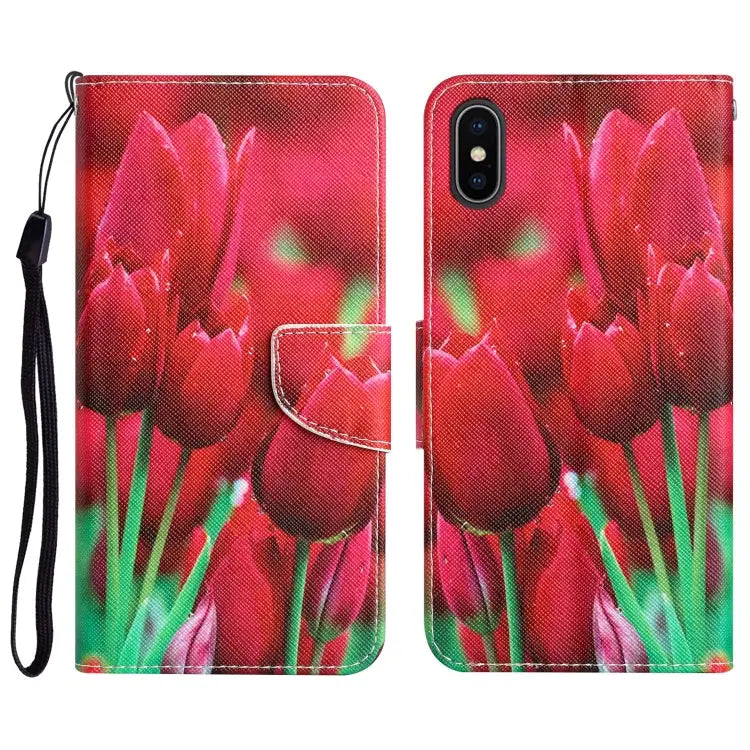 Colored Drawing Leather Phone Case For iPhone XS Max - For iPhone XS Max / Tulips - Apple Accessories