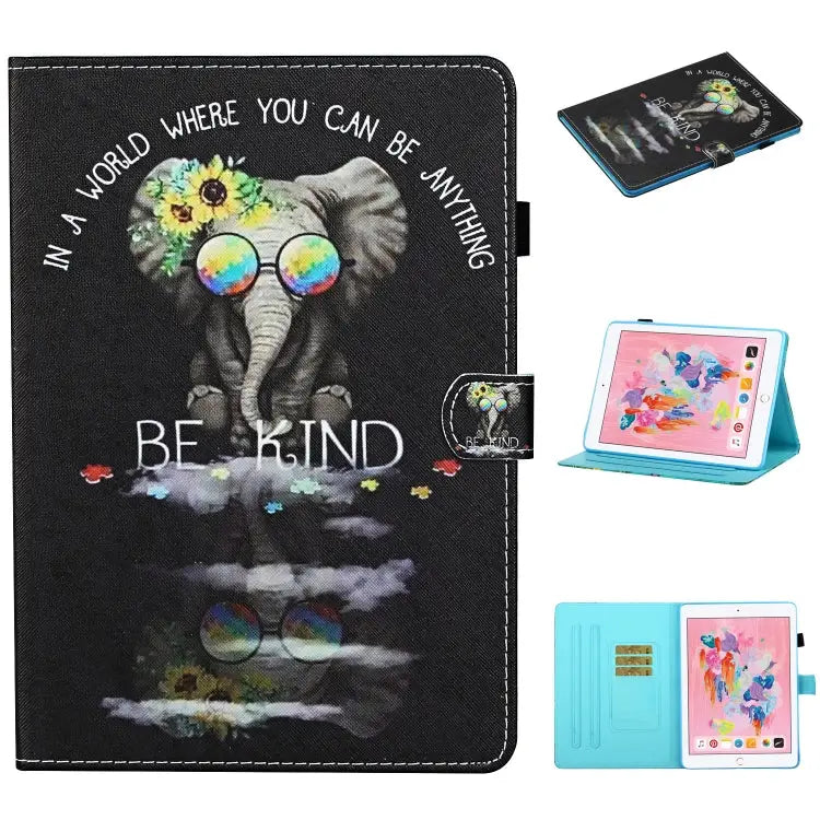Colored Drawing Stitching Horizontal Flip Leather Case with Holder & Card Slots & Sleep / Wake-up Function For iPad