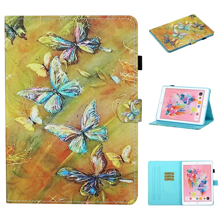 Colored Drawing Stitching Horizontal Flip Leather Case with Holder & Card Slots & Sleep / Wake-up Function For iPad