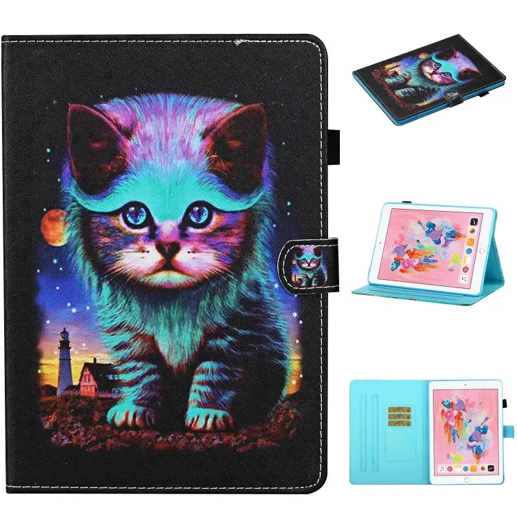 Colored Drawing Stitching Horizontal Flip Leather Case with Holder & Card Slots & Sleep / Wake-up Function For iPad